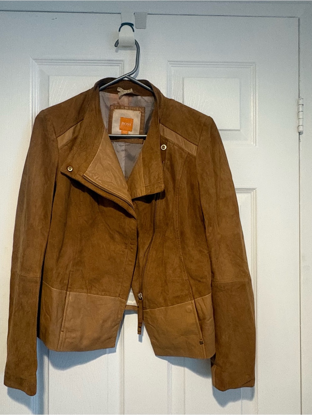Hugo Boss Chestnut Brown Suede Moto Jacket